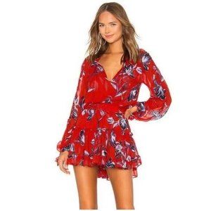 MISA Los Angeles Vittoria Red Floral Long Sleeve Mini Dress Women's Size S